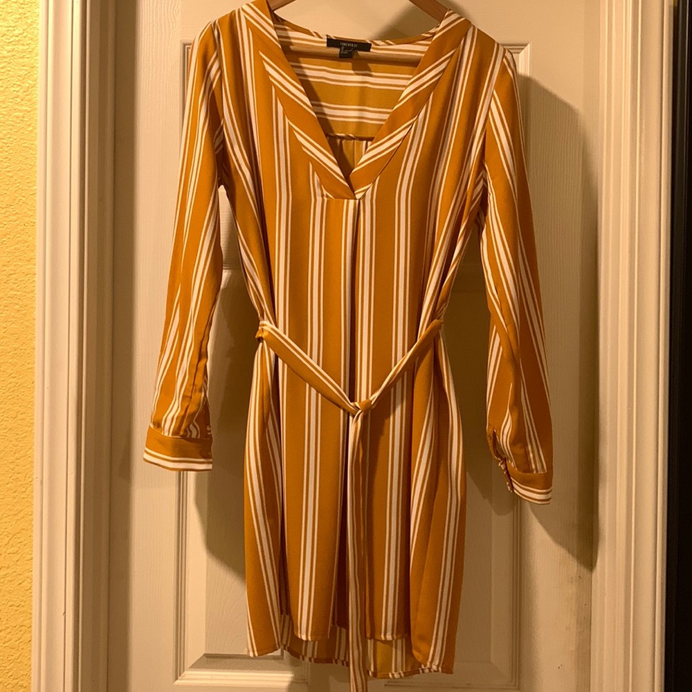 Forever 21 Gold & White Striped Mini Dress